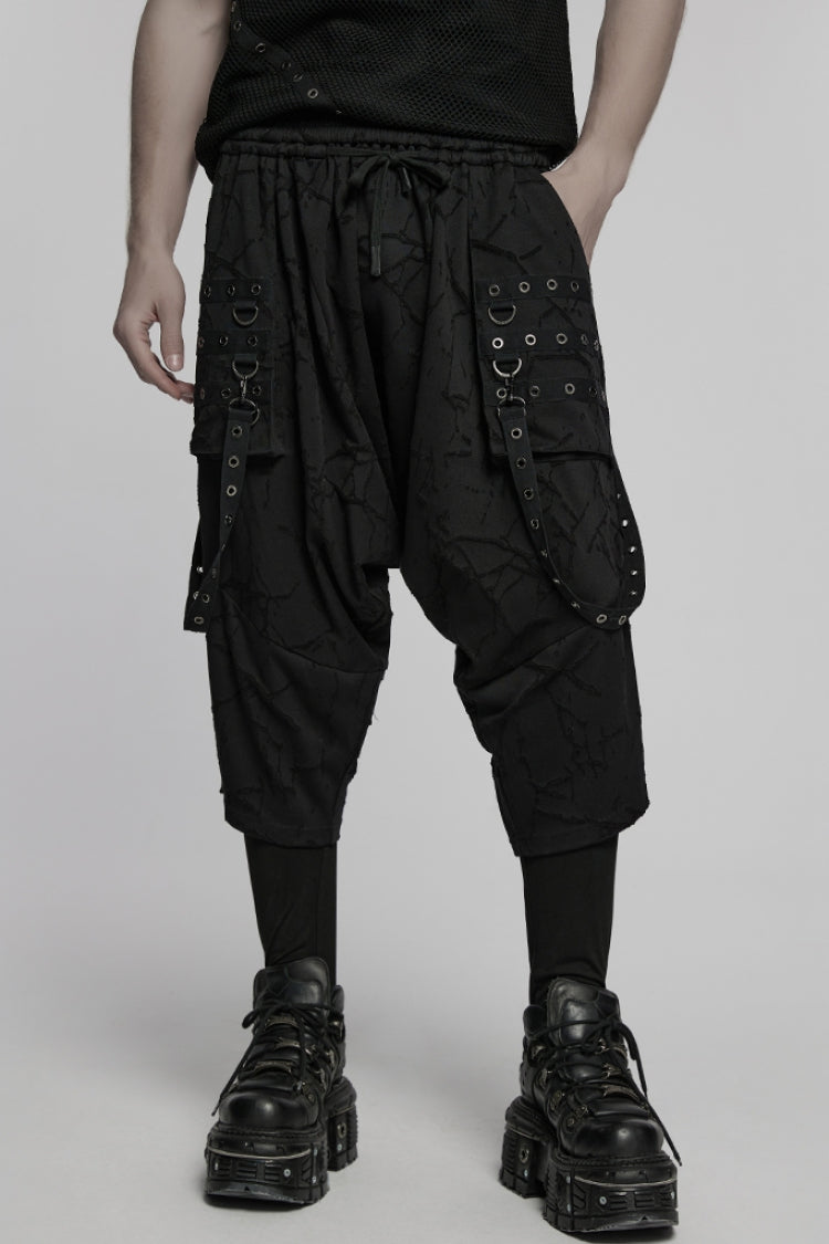 Tie-Dyed Sagging Punk Pants with Straps for Men