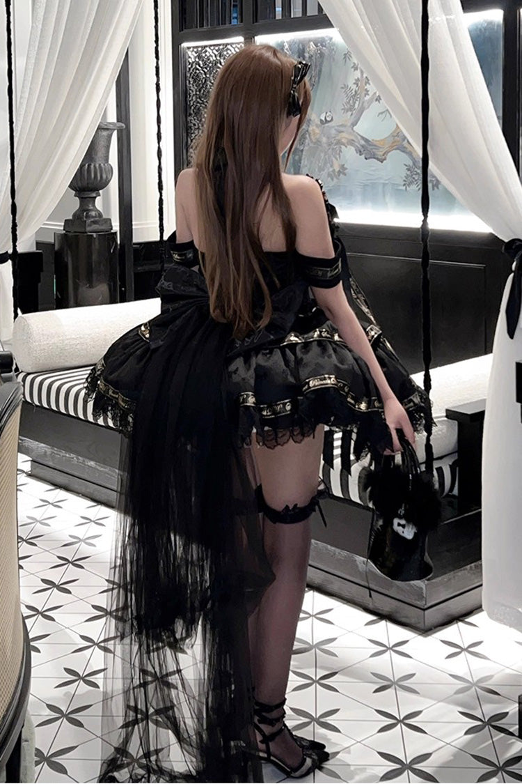 Noir Halter Neck Layered Ruffle Bow Princess Gothic Dress - Young Lady