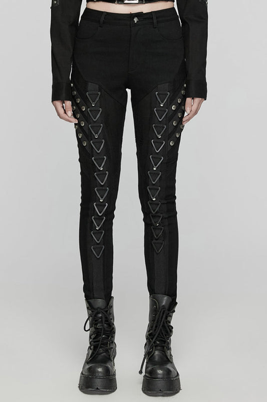 Punk Pants with Triangular Mesh and Buckle