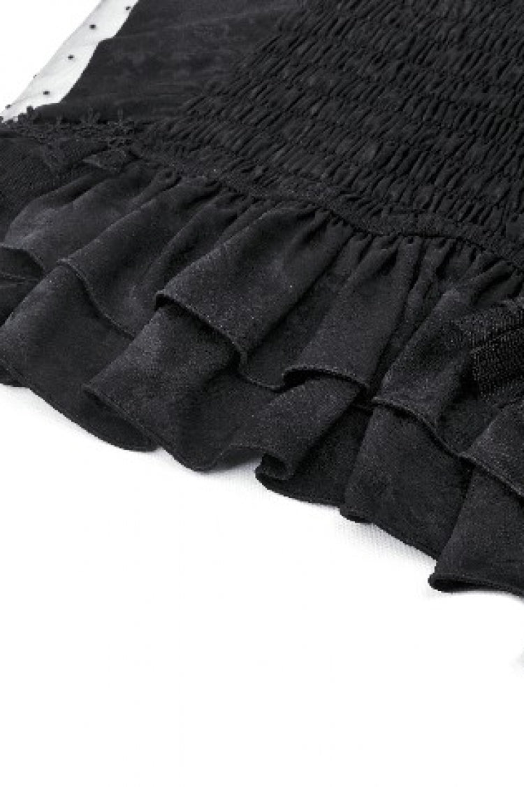 Obsidian Double-Layered Lace Ruffle Top with Spaghetti Straps - Gothic Sheer