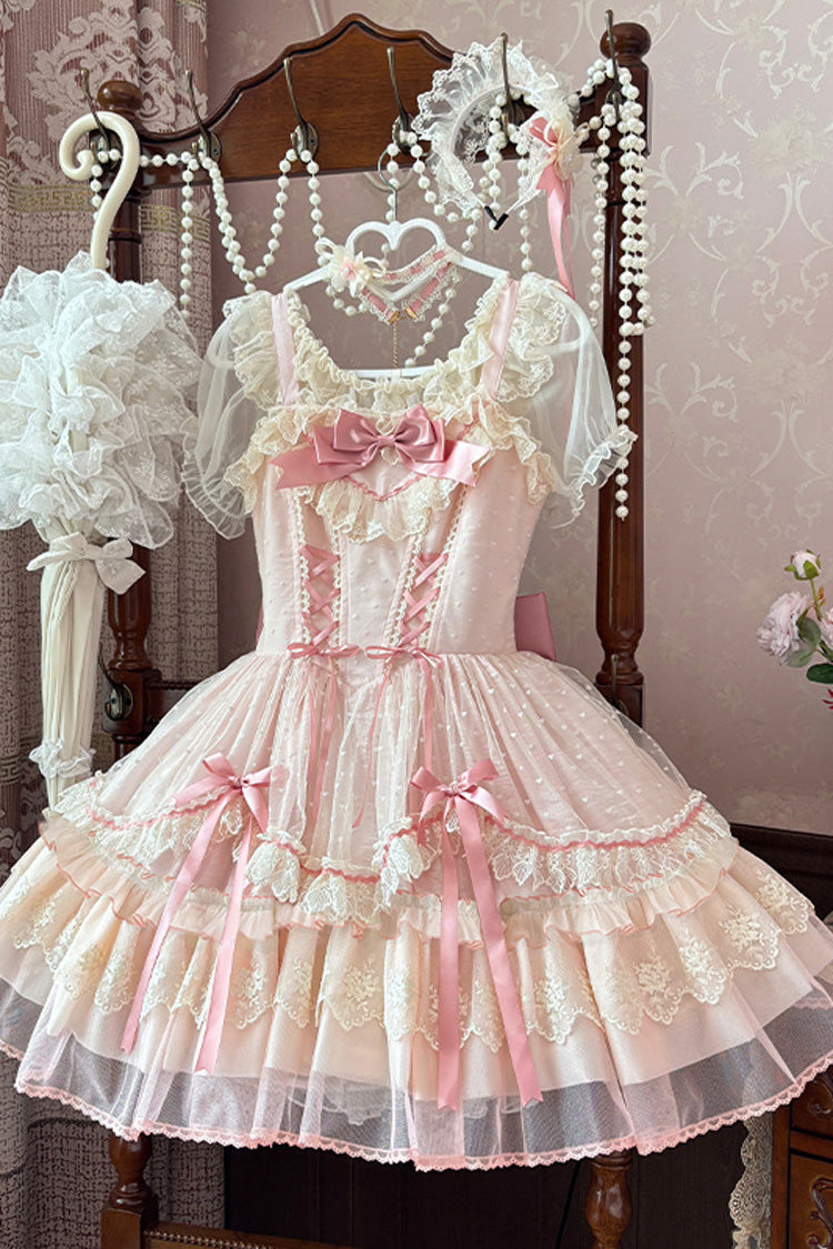 Magenta Sleeveless Ruffle Bow Lace Corset Sweet Jumper Dress - Candy House