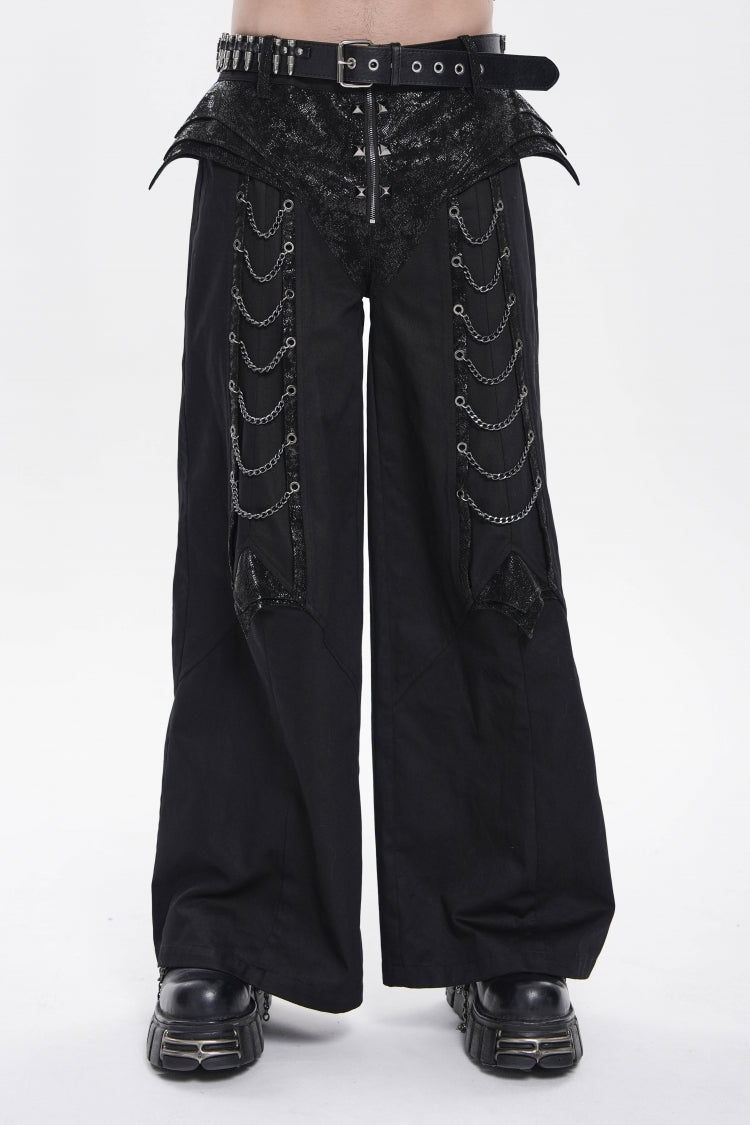 Noir Punk Trousers with Studs and Chain Details