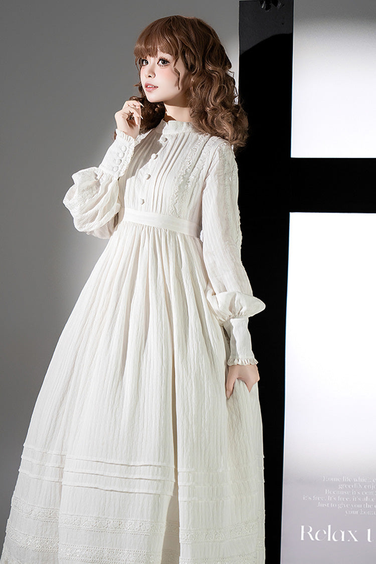 Long Sleeves Jacquard Ruffle Embroidery Bowknot Gothic Lolita Dress