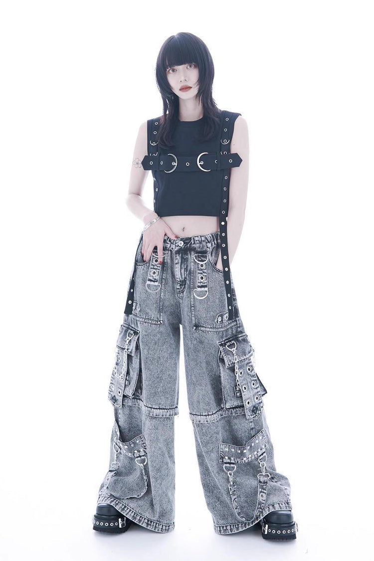 Jirai Kei Rivet Punk Japanese Straight-Leg Jeans