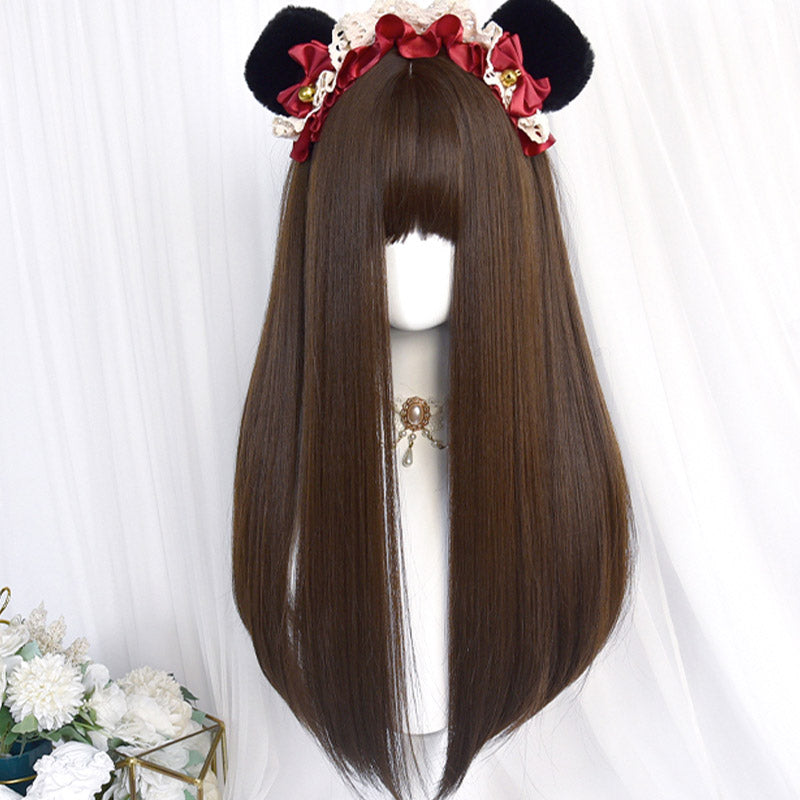 Sweet Long Straight Flower Ball Wig With Neat Bangs