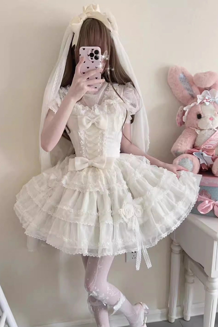 White Moonlight Sleeveless Bow Lace Sweet Lolita Jsk