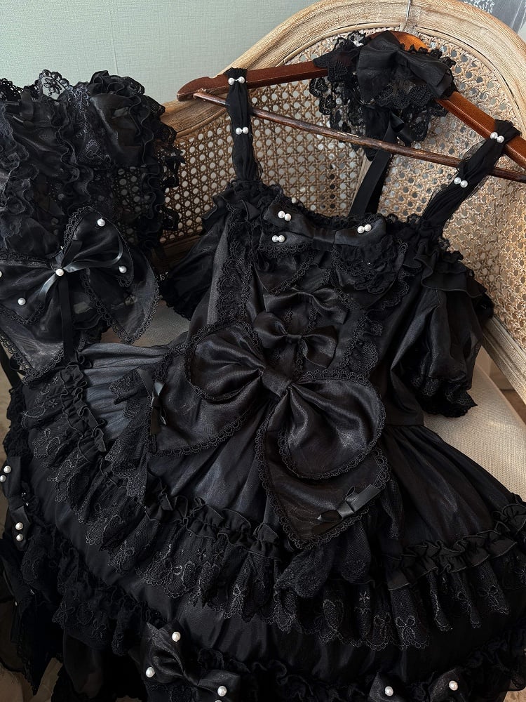 Princess Big Bead Lolita and Back Accents at with All Bow Details Black Dress