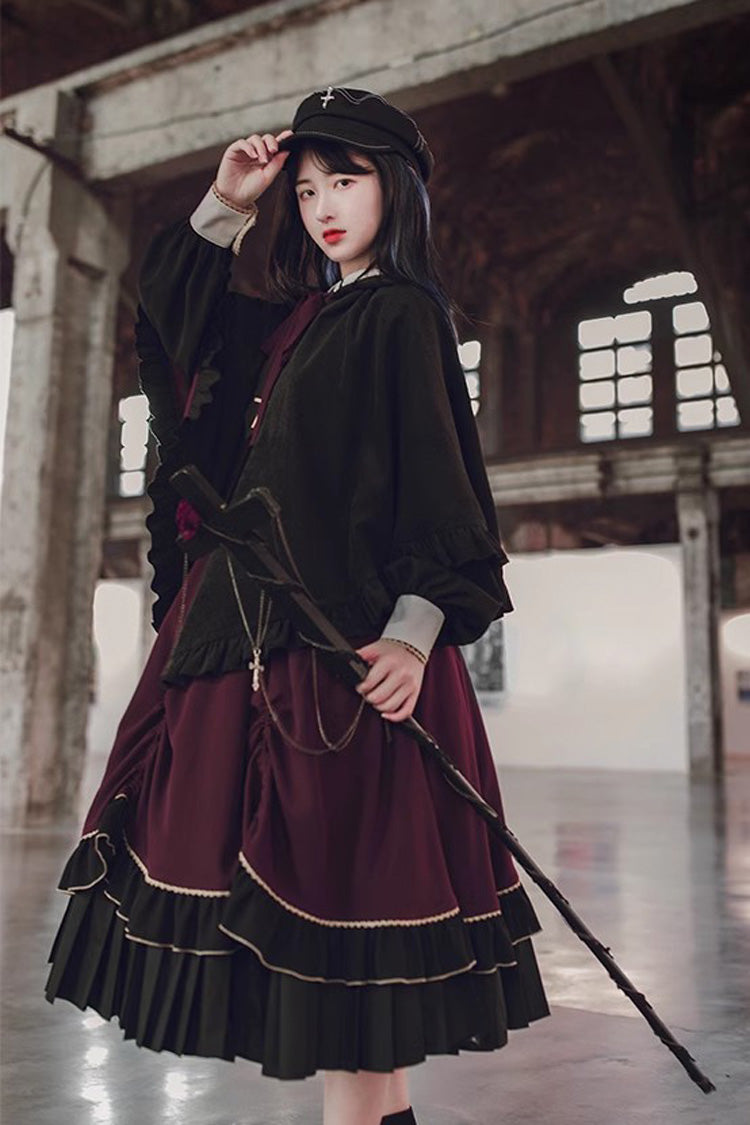 Purple Black Magician Two-Piece Ruffled Gothic Gown