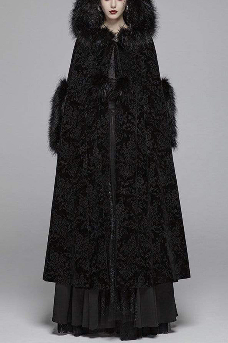 Gothic Fur Hood Fuzzy Ball Bandage Long Cloak for Women