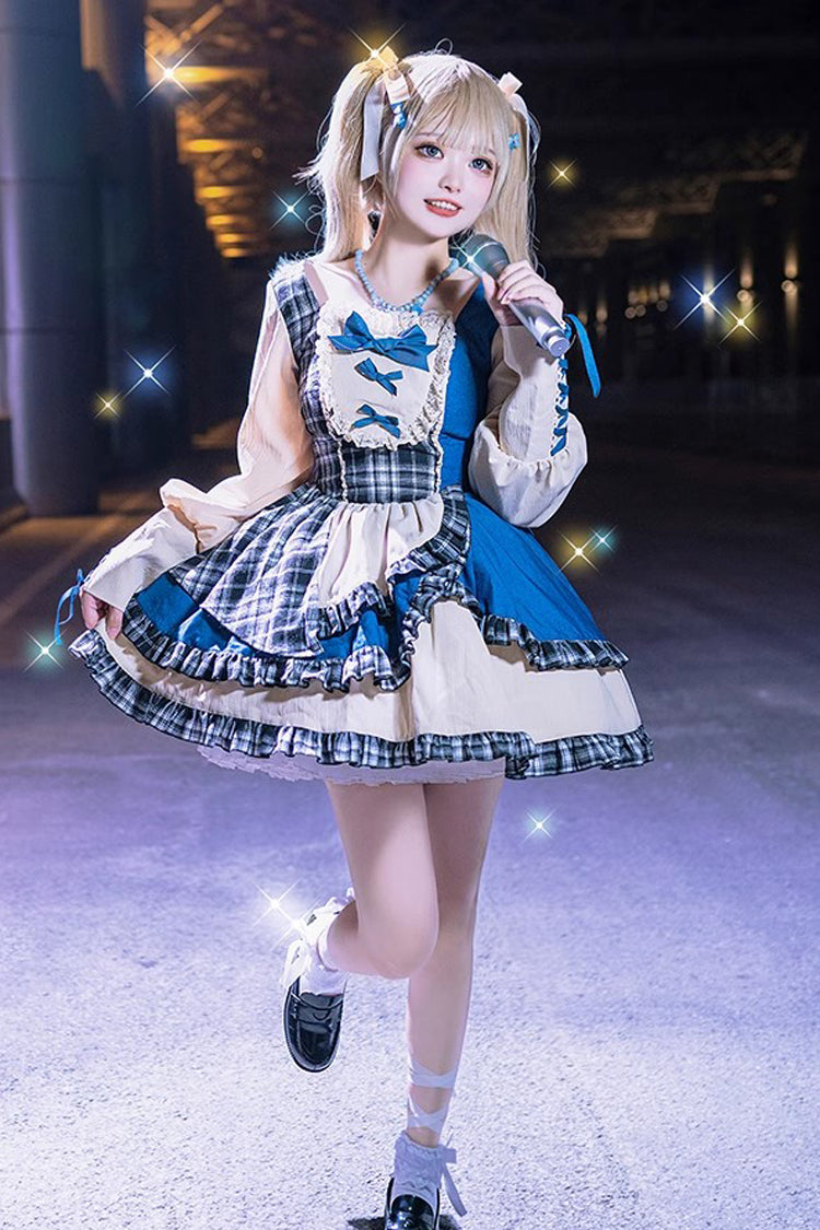 Multicolor Sunset Denim Long-Sleeved Sweet Dress