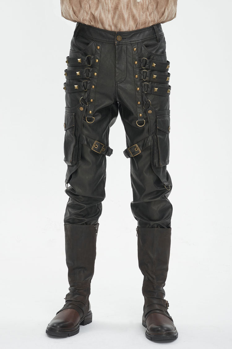 Men's Gothic Pants with Bronze Studs & Oversized Pocket