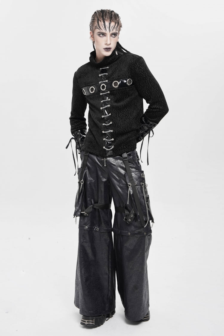 Men's Punk Pants with Big Pockets & Strappy Chain Accents