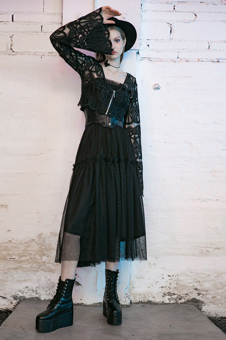 Sable Pendant Hollow Lace-Up Gothic Blouse for Women
