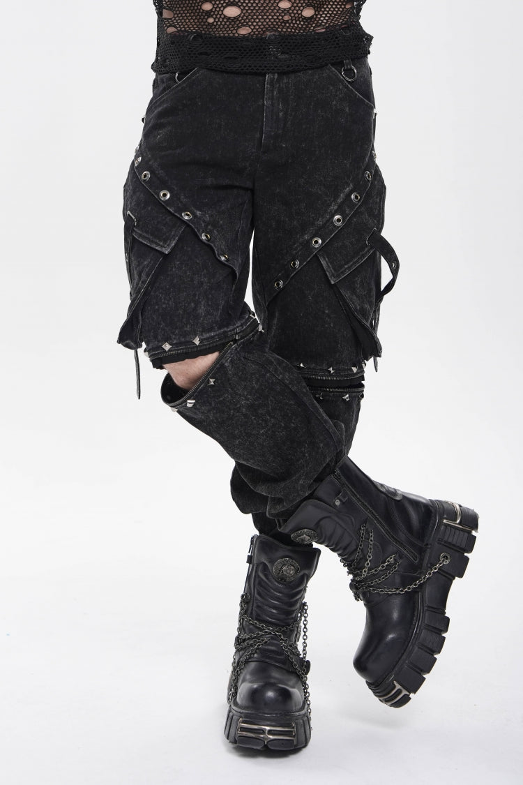 Noir Punk Pants with Pockets, Studs, and Eyelets