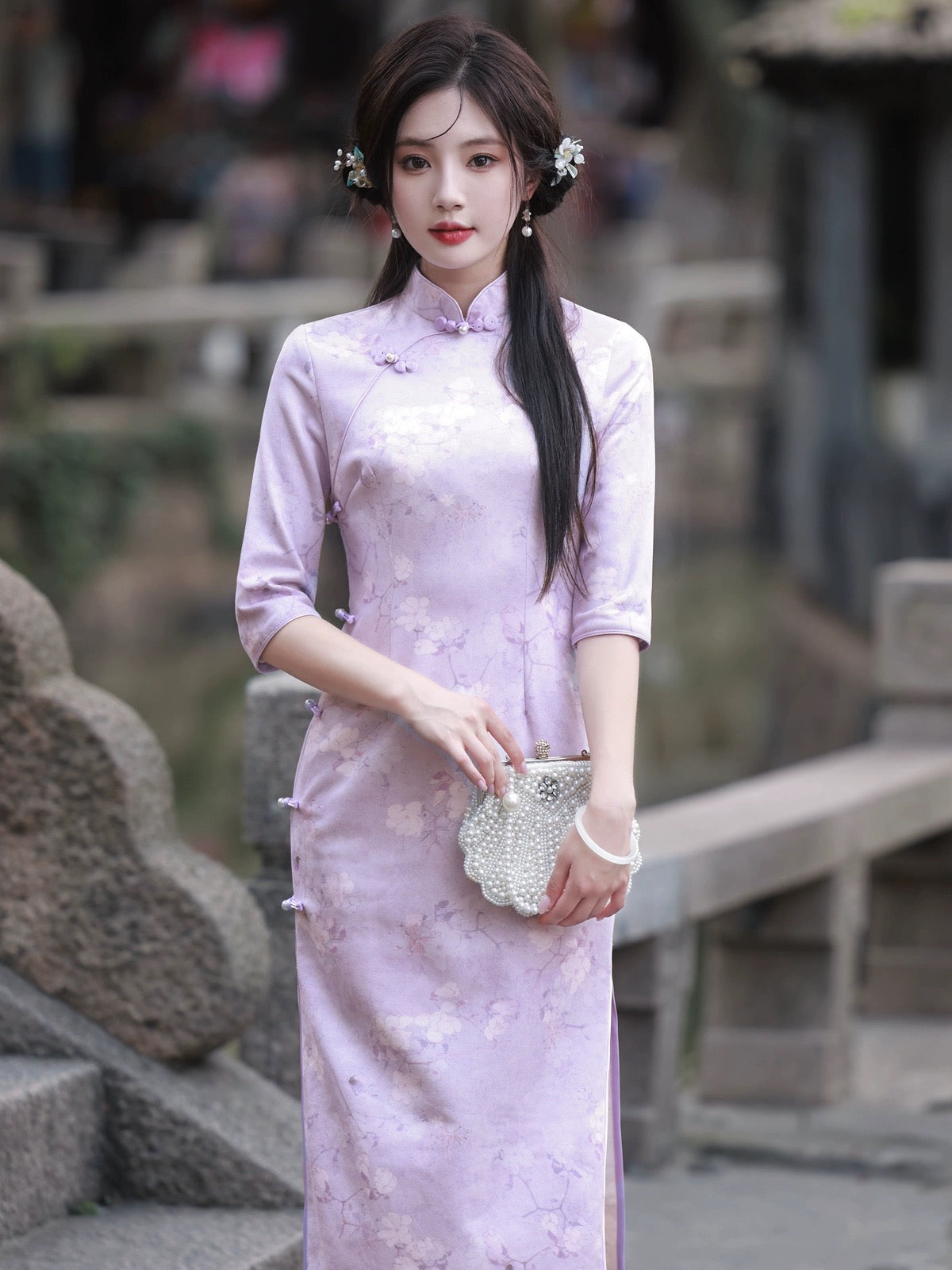 Classic Purple Floral Cheongsam