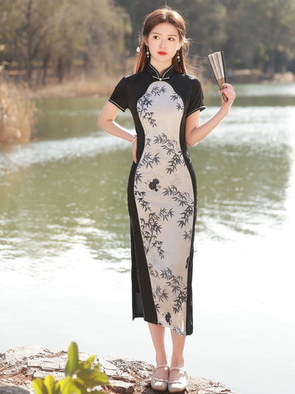 White with Black Bamboo Cheongsam