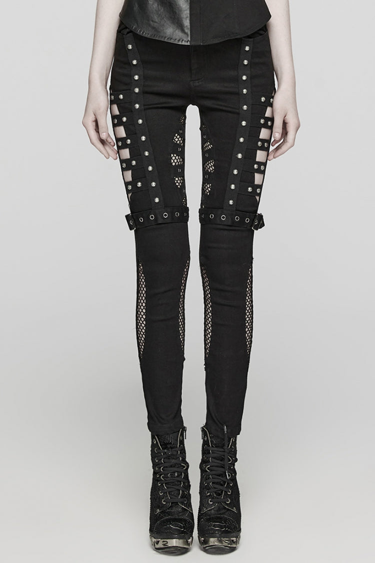Cutout Punk Jeans with Eyelet Details and Mesh Trim
