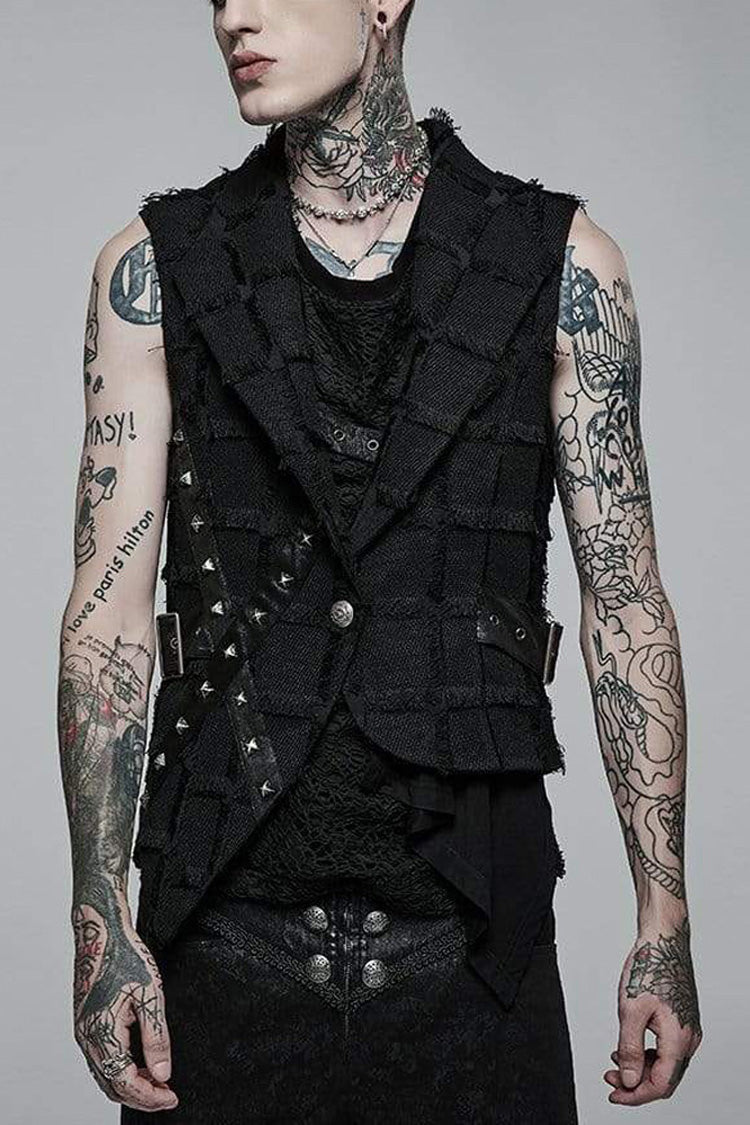 Gothic Asymmetric Faux Fur Back Cutout Leather Rivet Men's Vest