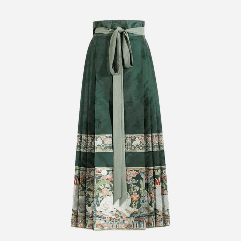 Charming Embroidery Coat High Waist Pleated Skirt