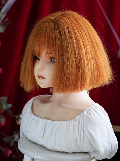 Orange Short Straight Synthetic Wig With Full Bangs