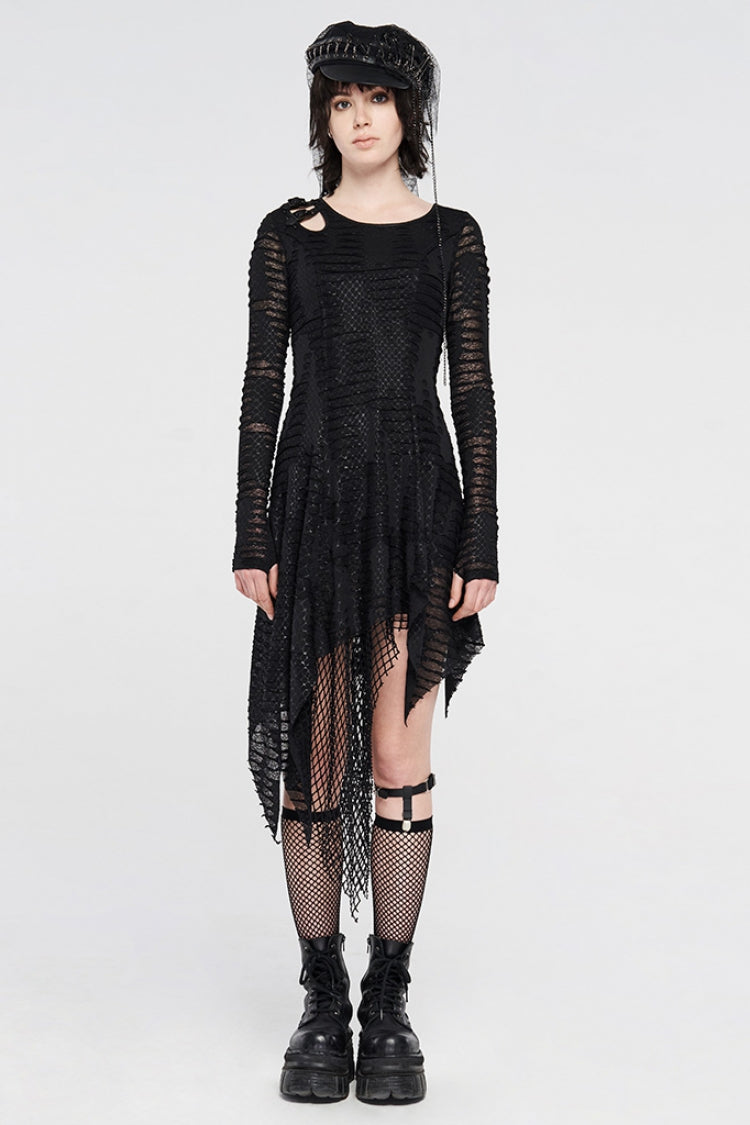 Asymmetric Ripped Gothic Dress with Irregular Cutout Design for Women
