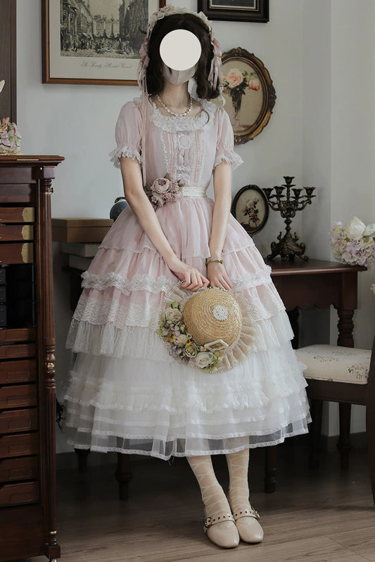 Vintage Ball Lolita Dress with Pearl Detail & Square Collar