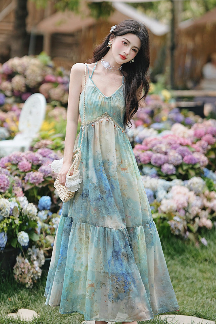 V-Neck Sleeveless Ombre Oil Painting Ruffle Sweet Lolita JSK