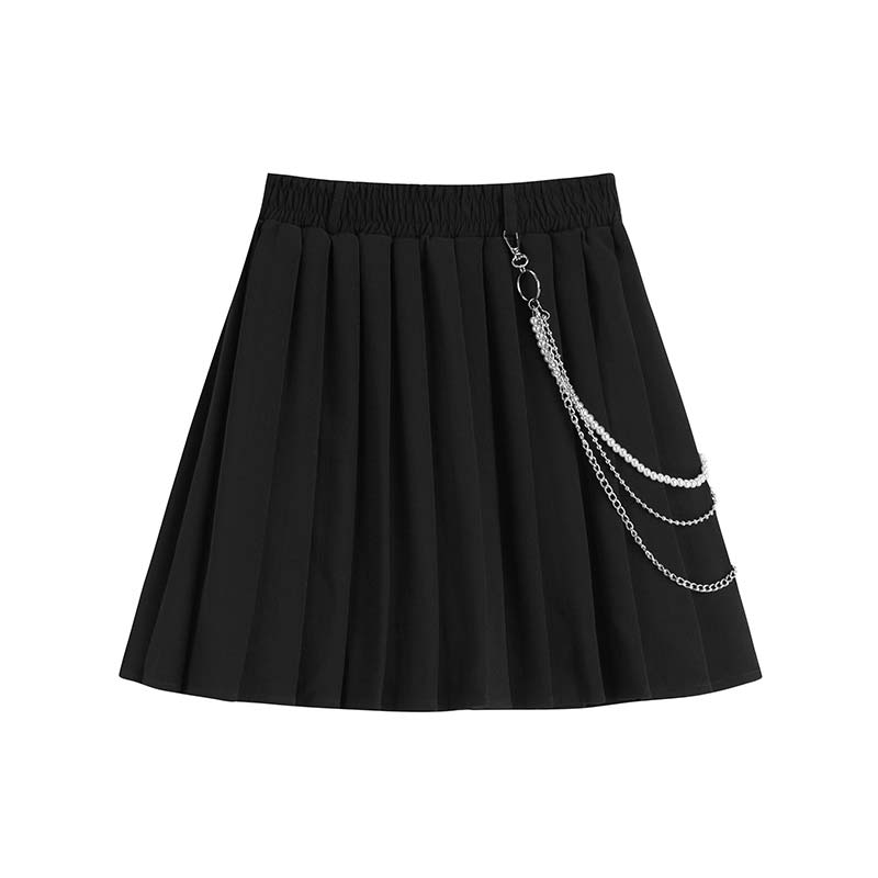 Gothic Chain Pure Color Pleated Skirt