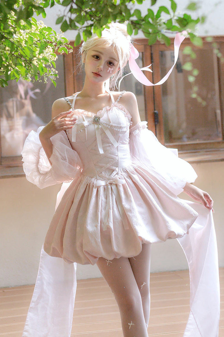 Blush Sleeveless Ruffle Bow Corset Sweet Tulip Jumper Set - The Runaway Princess