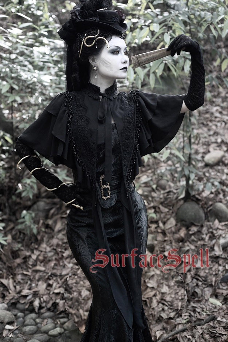 Black Faux Leather Snake Print Gothic Lolita Mermaid Skirt