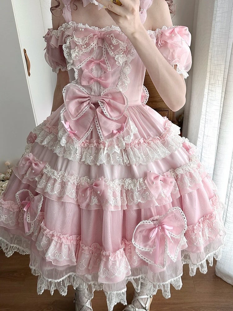 Bow and Pink Lolita Princess Dress Accents with Back at Sweet Bead Big Details