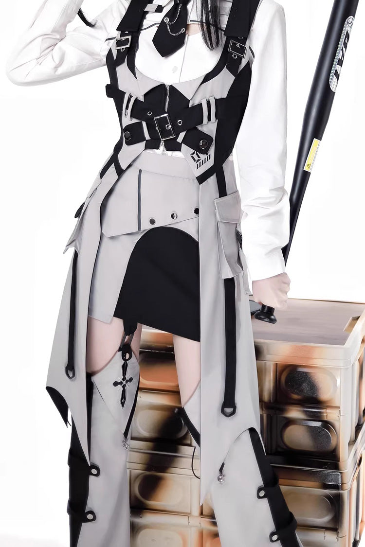 Black/White Color-Block Sci-Fi Lolita Skirt Ensemble