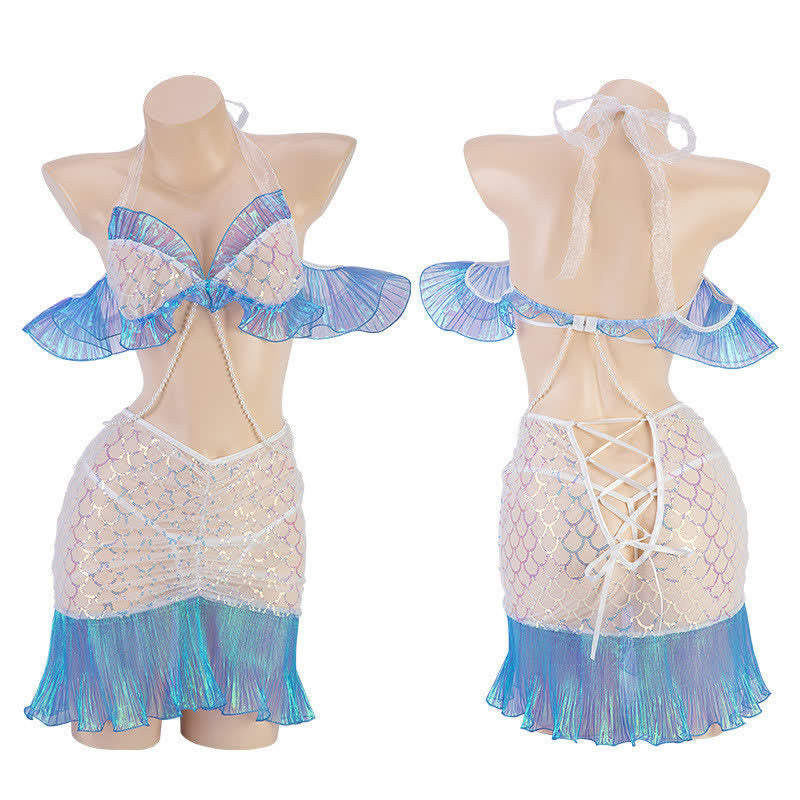 Shining Mermaid Pearl Decor Lingerie Set