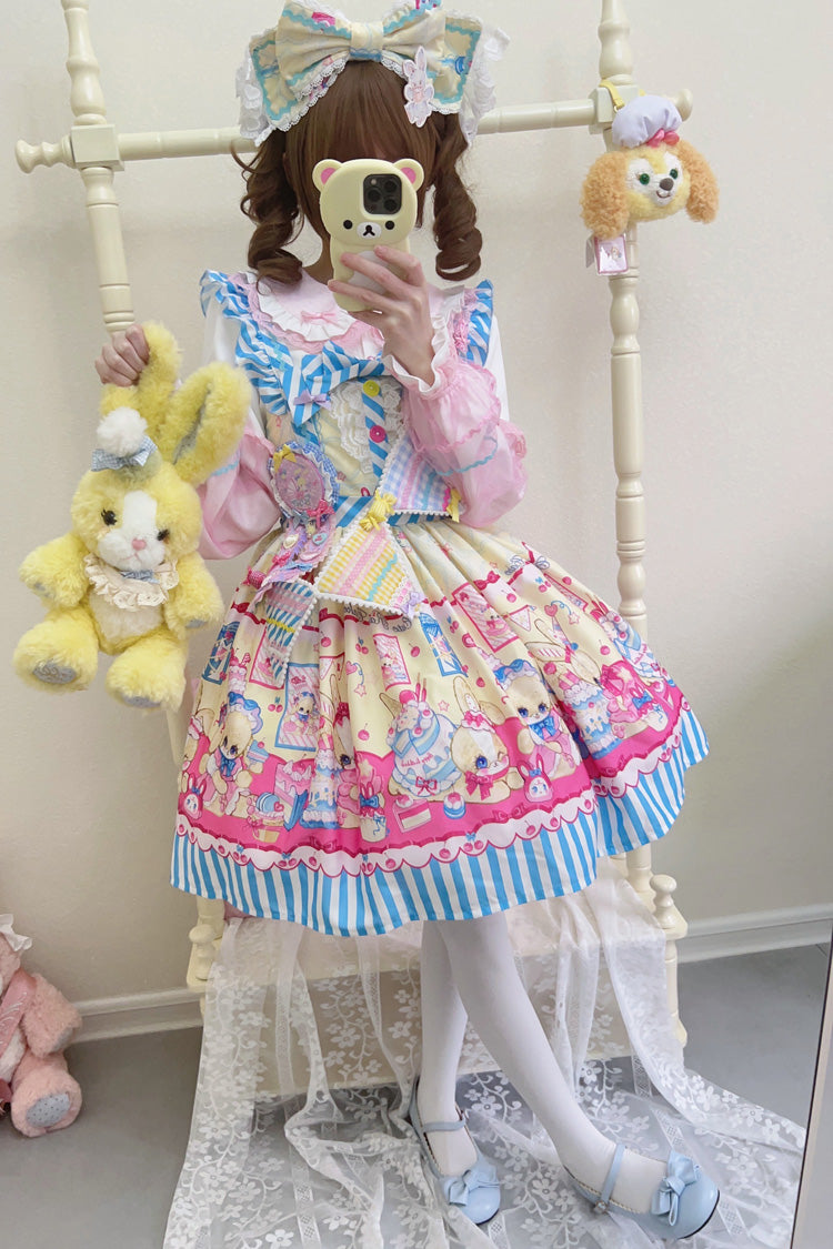 Bunny Pastry Chef Print Bowknot Gothic Japanese Lolita JSK