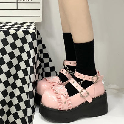 Sweet Punk Cross Love Heart Chain Strap Buckle Platform Shoes