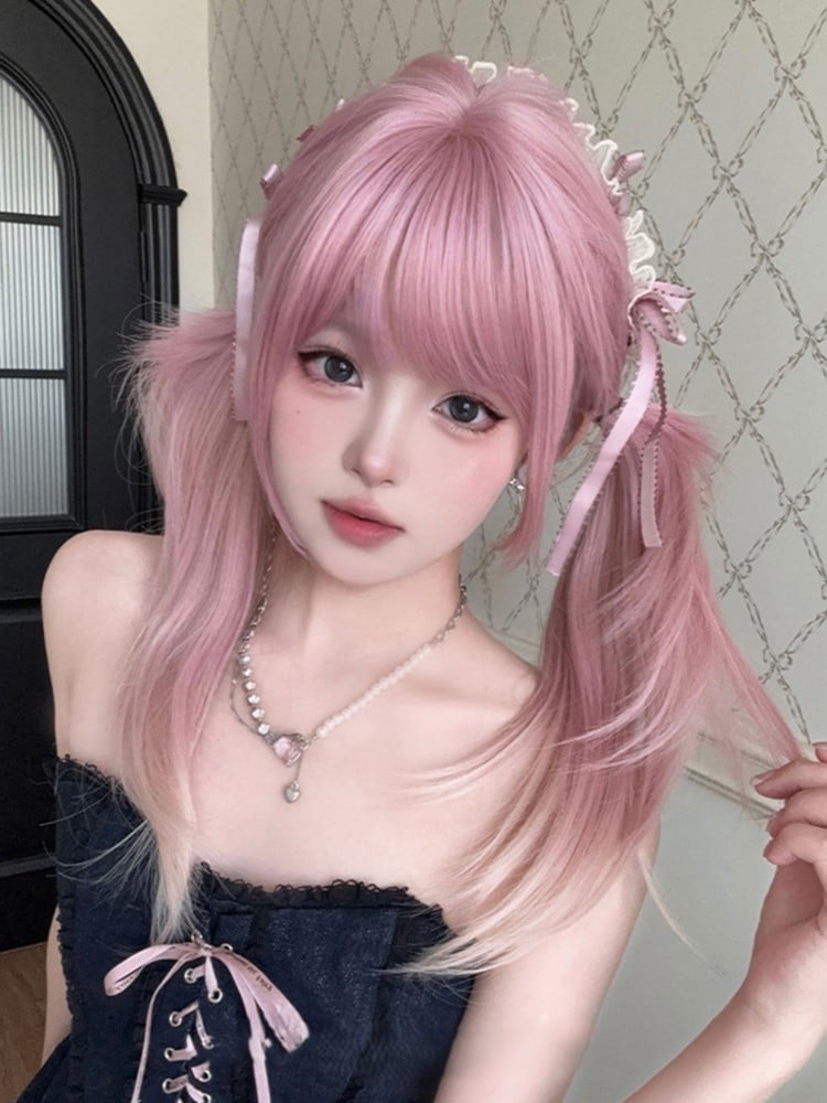 Hair Straight Pink Bangs Length Color Ombre Wig Air With 68CM