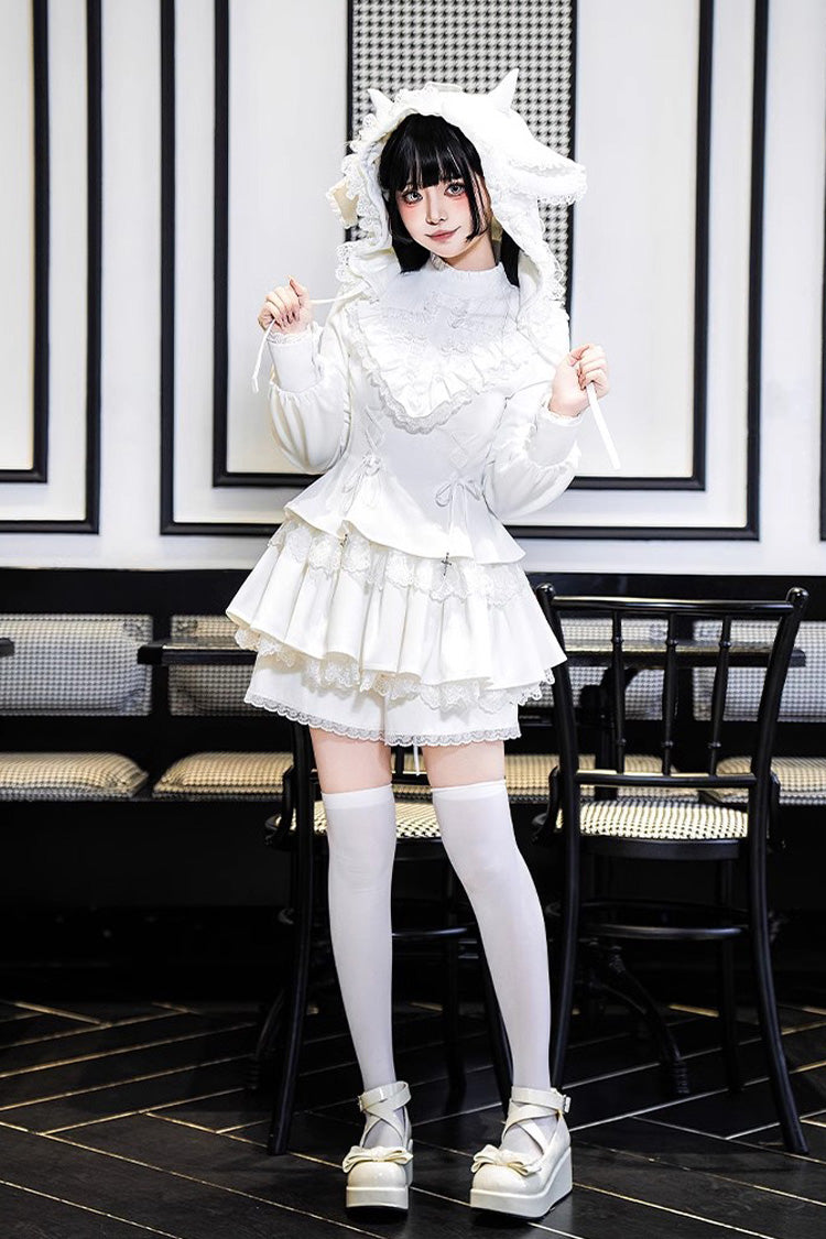 White Long Sleeve Lace-Up Sweet Handsome Lolita Dress