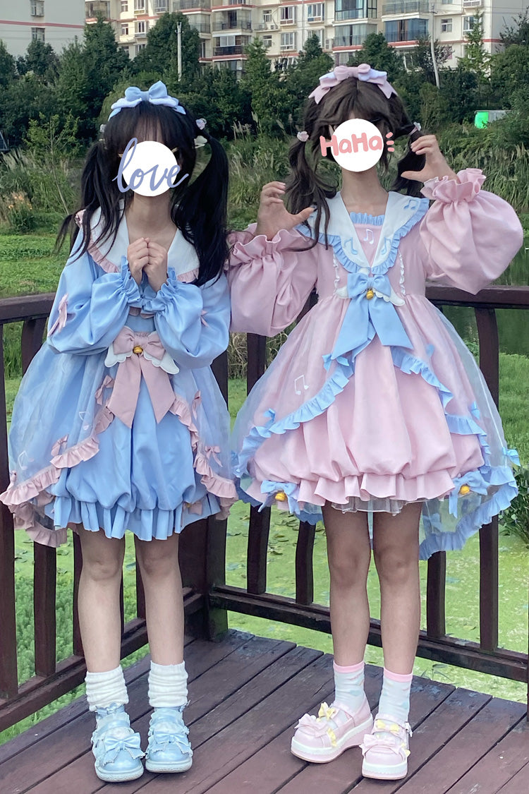 Pink Music Note Lace Sweet Lolita Dress with Bow and Ruffles