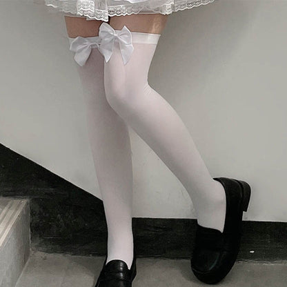 Bow Decor Pure Color Lolita Stockings