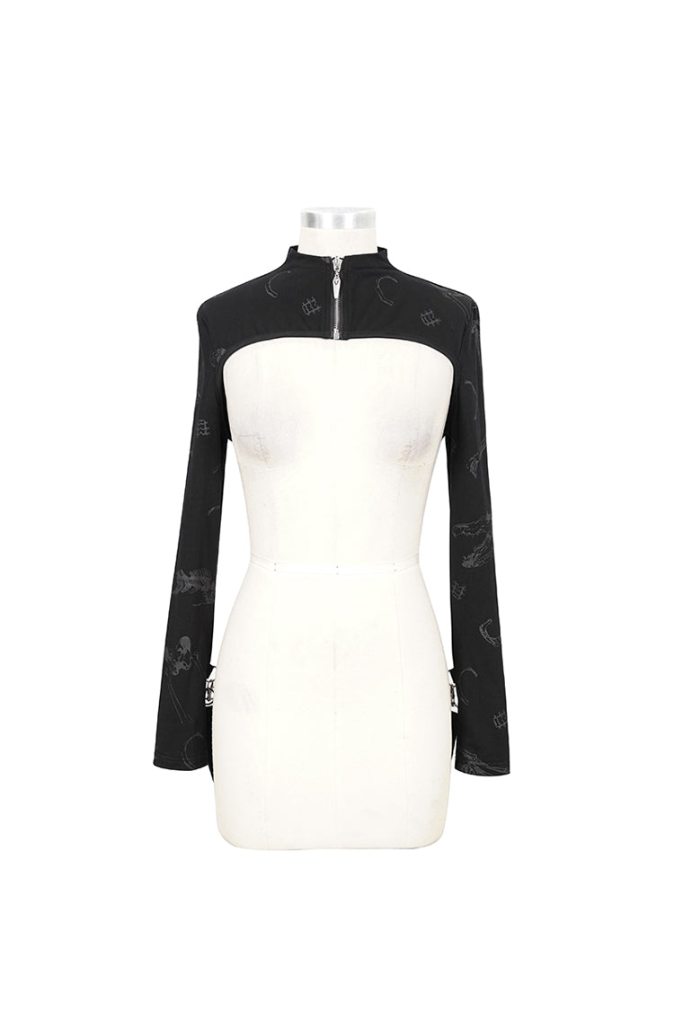 Gothic Cape for Women with Bone Print & Strappy Zipper Detail