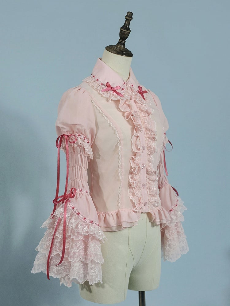 Blouse Puff Pink Sleeves Short