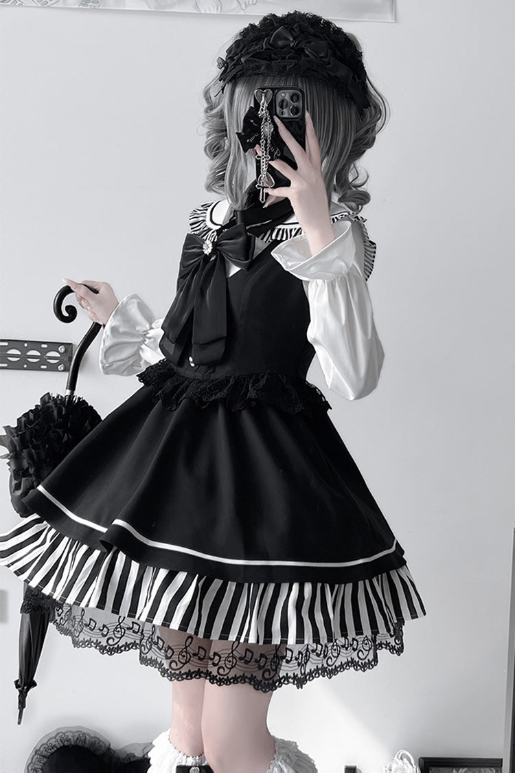 Noir Striped Bow Lace Jirai Kei JSK - Twilight Song