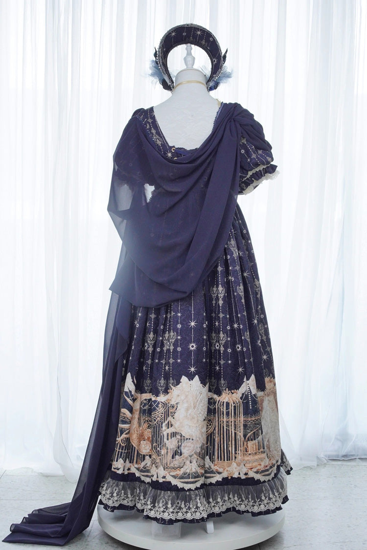 Unicorn V-Neck Short Sleeve Empire Print Bow Lace Elegant Lolita Gown