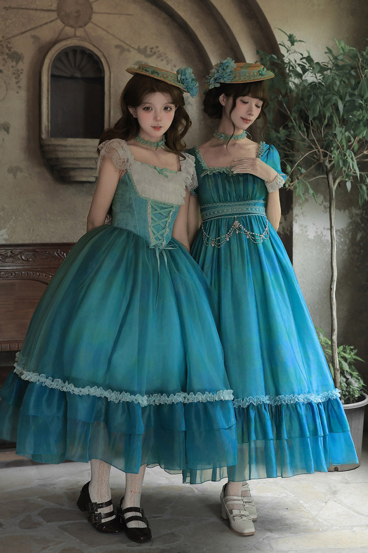 Water Lily Square Collar Ruffled Lace-Up Royal Lolita Dress