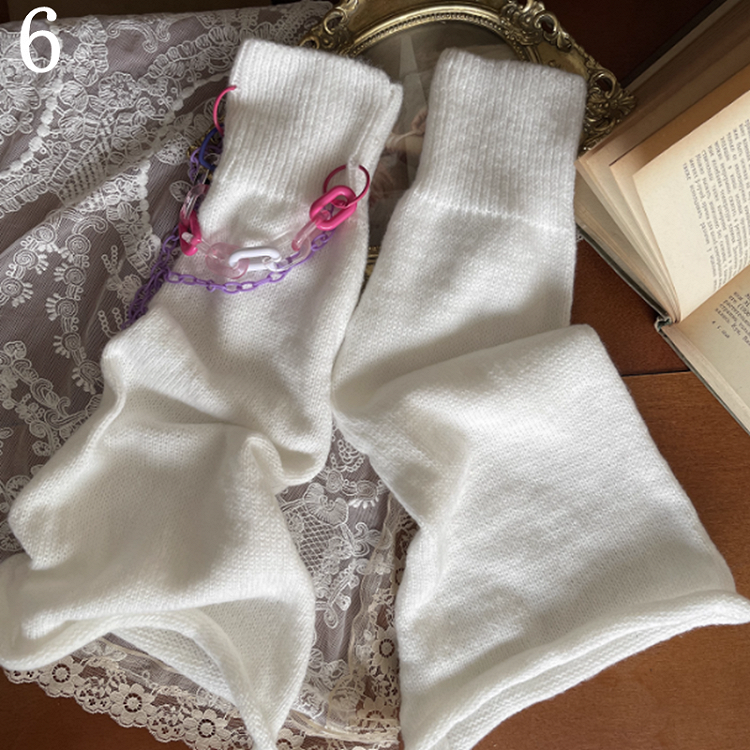 Leg /Lace Cut-out Chain Stockings/Leg Warmers White Design Overknee