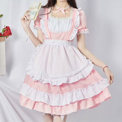 Sweet Cosplay Lace Ruffled Maid Lolita Dress Set