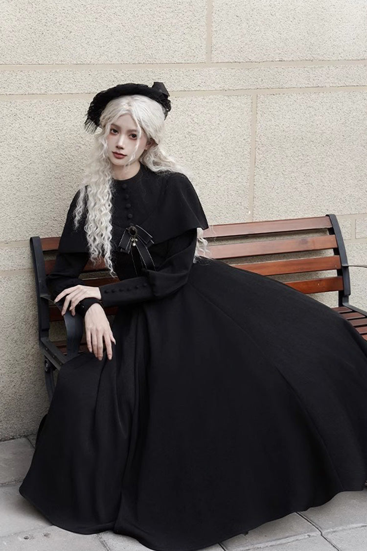 Noir Long Sleeve Slim Gothic Elegant Dress - Thirteenth Evening