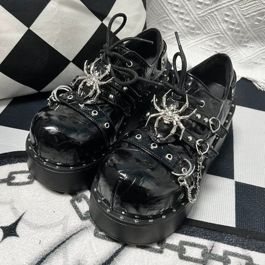 Spider Design Platform Shoes with Chains - Gothic Punk Style