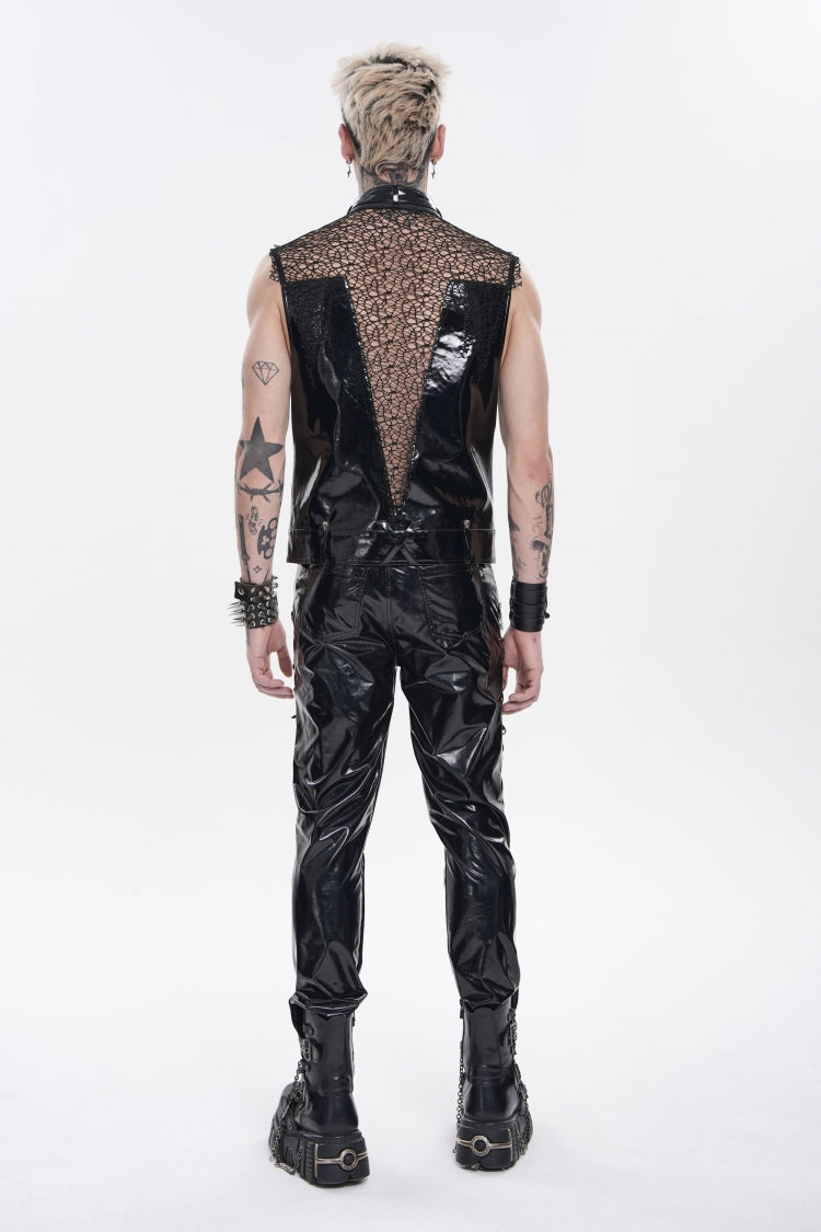 Noir Punk Vest with Chains, Studs, and Mesh Accents
