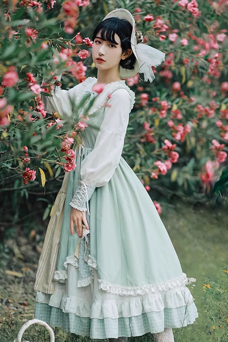 Plaid Print Ruffled Long-Sleeved Sweet Lolita Gown